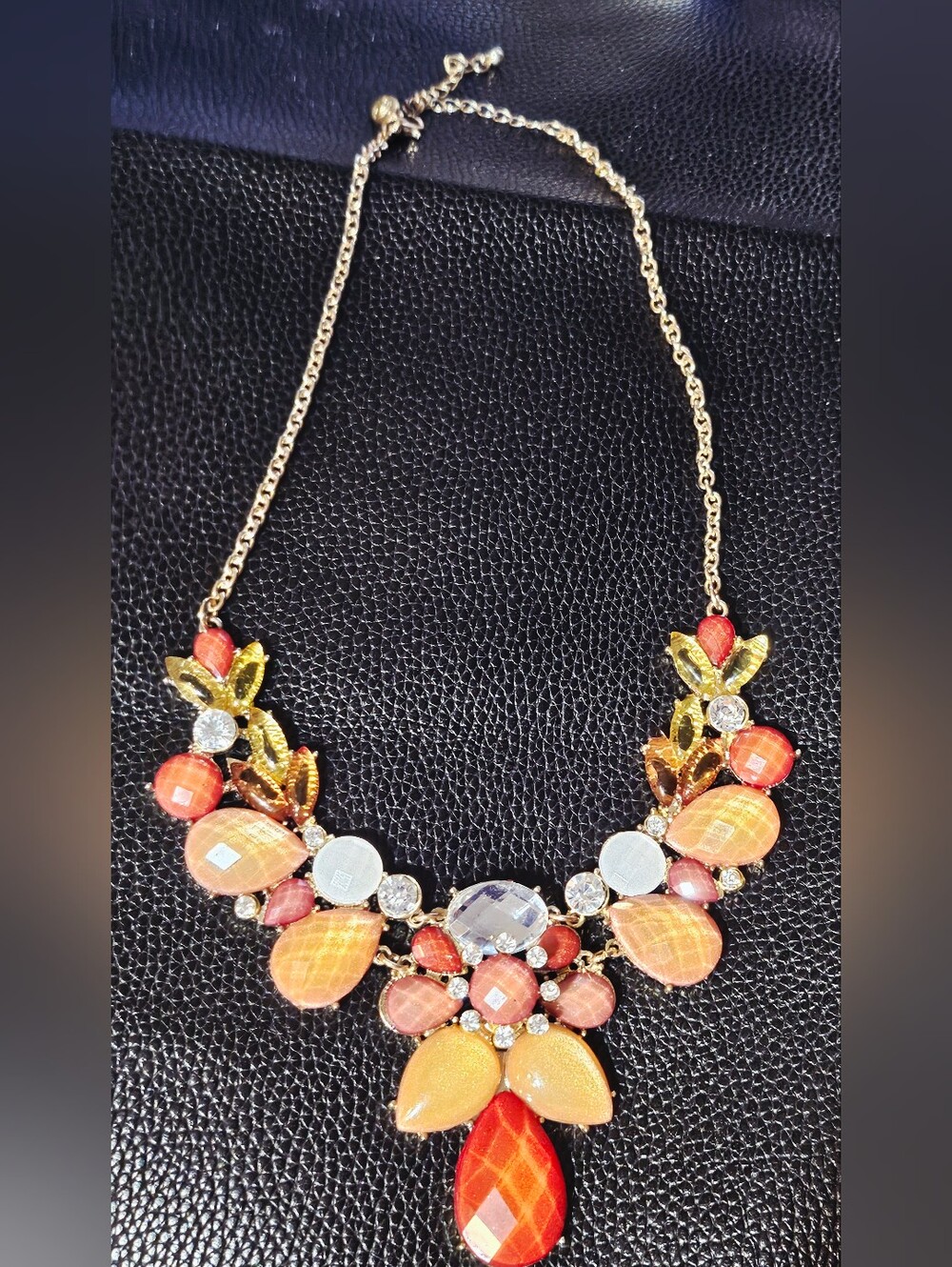 22"Charming Charlie Gold Tone Amber & Topaz Statement Bib Necklace